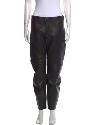 Pre-owned Bottega Veneta Leather Straight Leg Pants W/ Tags In Black