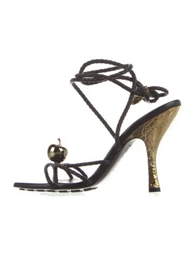 Pre-owned Bottega Veneta Leather Studded Accents Gladiator Sandals In Black