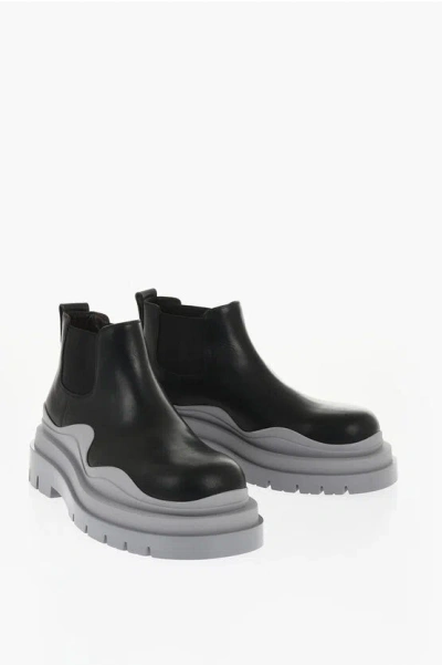 Bottega Veneta Leather Tire Chelsea Booties With Chunky Sole In Black