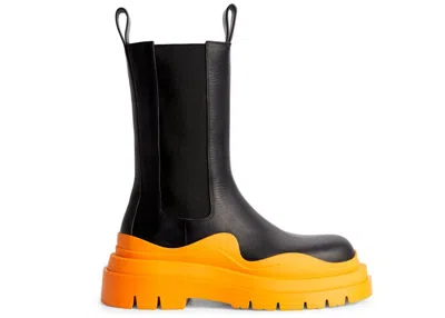 Pre-owned Bottega Veneta Leather Tire Chunkysole Chelsea Boot Tangerine Sneakers In Black/orange