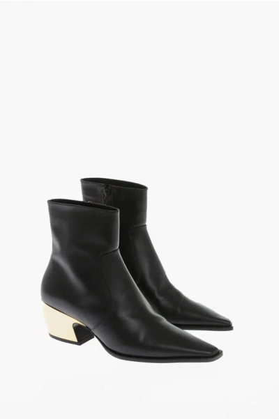 BOTTEGA VENETA LEATHER TOKYO WESTERN BOOTIES WITH METAL HEEL 5CM