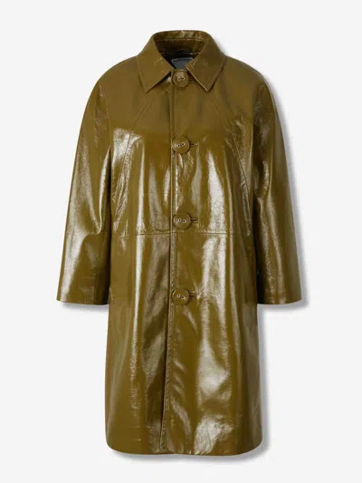 Bottega Veneta Leather Trench Coat In Green