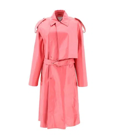 Bottega Veneta Leather Trench Coat In Pink