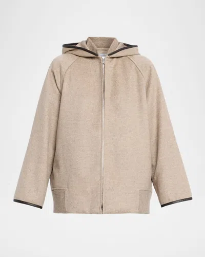 Bottega Veneta Leather-trim Brushed Wool Hooded Jacket In Neutral