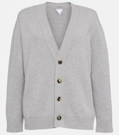 Bottega Veneta Leather-trimmed Cashmere-blend Cardigan In Grey