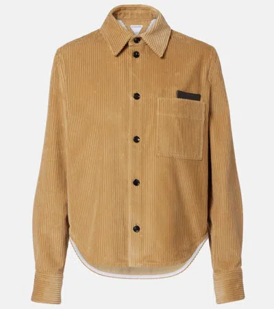 BOTTEGA VENETA LEATHER-TRIMMED COTTON CORDUROY SHIRT