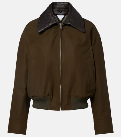 Bottega Veneta Leather-trimmed Cotton Twill Blouson Jacket In Green