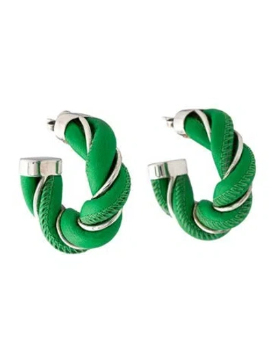 Pre-owned Bottega Veneta Leather Twist Hoop Earrings In Green