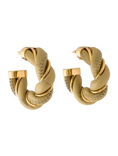 Pre-owned Bottega Veneta Leather Twist Hoop Earrings In Neutrals