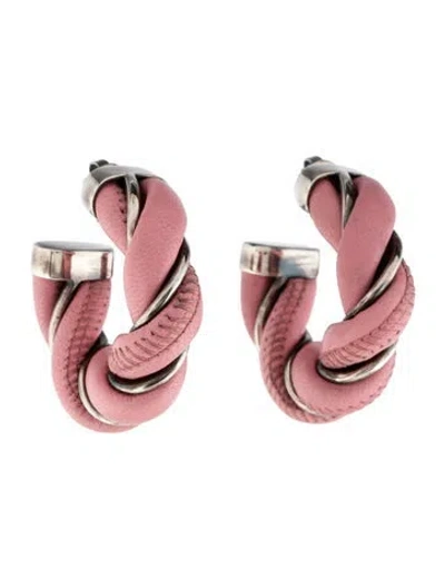 Pre-owned Bottega Veneta Leather Twist Hoop Earrings In Pink