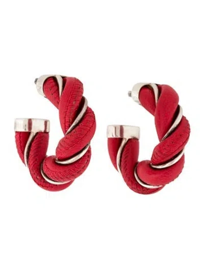 Pre-owned Bottega Veneta Leather Twist Hoop Earrings In Pink