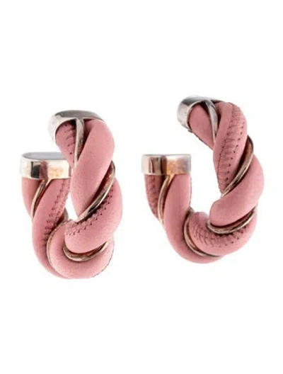 Pre-owned Bottega Veneta Leather Twist Hoop Earrings In Pink