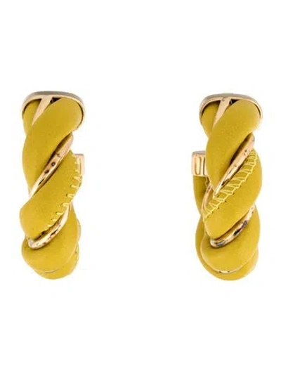 Pre-owned Bottega Veneta Leather Twist Hoop Earrings In Yellow