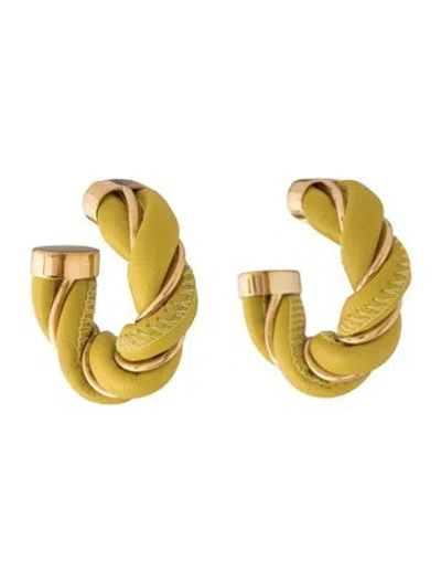 Pre-owned Bottega Veneta Leather Twist Hoop Earrings In Yellow