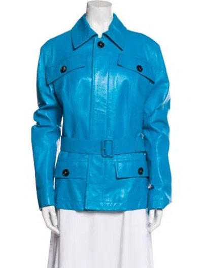 Pre-owned Bottega Veneta Leather Utility Jacket In Blue
