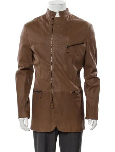 Pre-owned Bottega Veneta Leather Utility Jacket In Brown