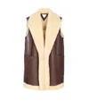 Bottega Veneta Leather Vest With Shearling Lining And Contrast Trim In Brown