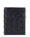 Bottega Veneta Portafoglio Intrecciato Bi-fold Piccolo Con Zip In Black