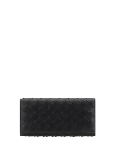 Bottega Veneta Women Black Leather Intrecciato Wallet