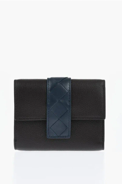 Bottega Veneta Leather Wallet With Braided Detail In Black