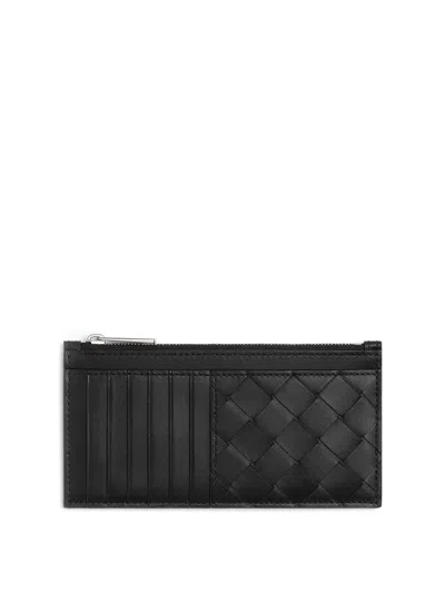 Bottega Veneta Leather Wallet With Intrecciato Motif In Black