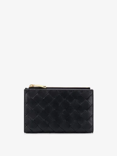 Bottega Veneta Leather Wallet With Intrecciato Pattern In Black