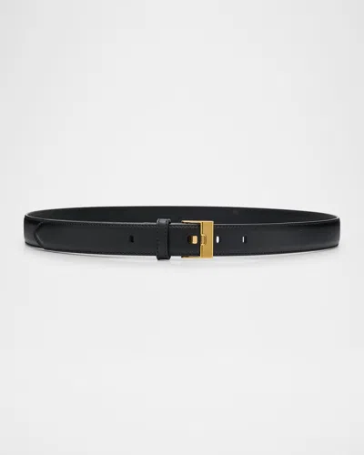 Bottega Veneta Leather Watch Belt In Black Brass