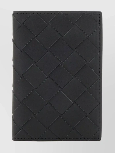 Bottega Veneta Leather Weave Bifold Card Holder In Black