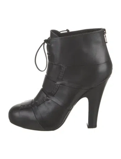 Pre-owned Bottega Veneta Leather Whipstitch Trim Lace-up Boots In Black