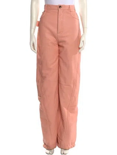 Pre-owned Bottega Veneta Leather Wide Leg Pants In Pink