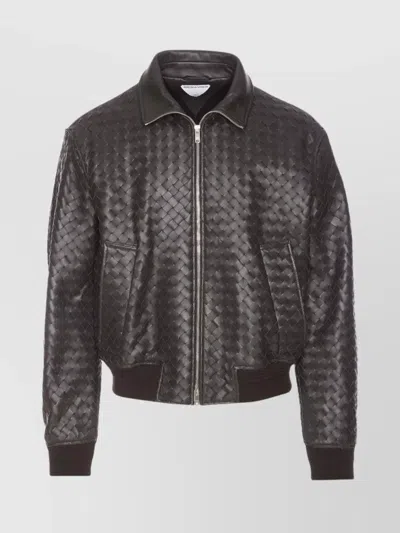 Bottega Veneta Leather Woven Jacket Featuring Elasticized Elements