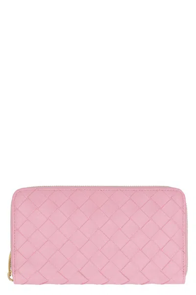 Bottega Veneta Leather Zip-around Wallet In Pink