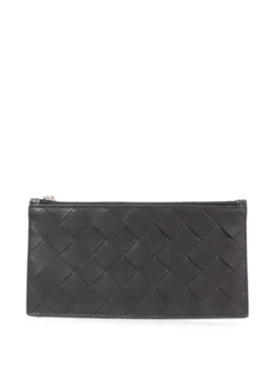 Pre-owned Bottega Veneta Leather Zip Card Case In Black