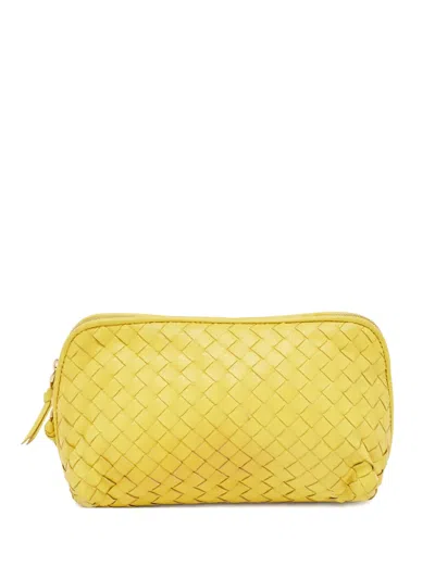 Pre-owned Bottega Veneta Leather Zip Clutch Bag In Yellow