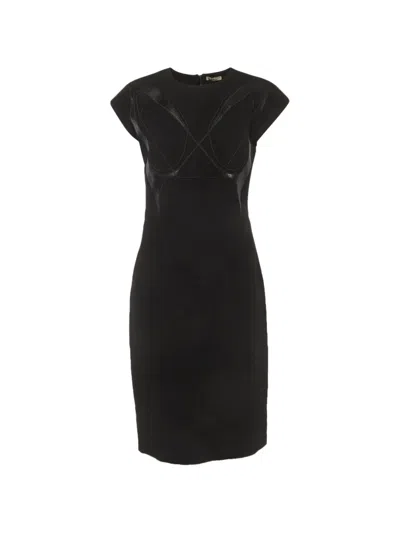 Pre-owned Bottega Veneta Leather-appliqué Mini Dress In Black