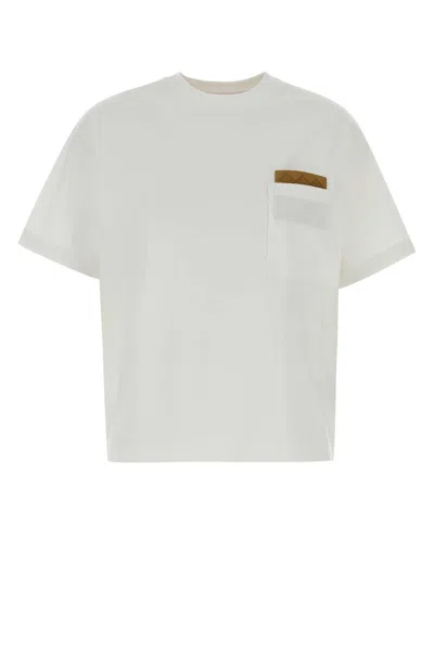 Bottega Veneta Leather-trimmed Chest Pocket T-shirt In White