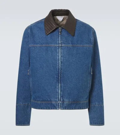 Bottega Veneta Leather-trimmed Denim Jacket In Blue
