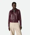Bottega Veneta Women Bordeaux Crop Jacket With Intreccio Motif Collar And Dropped Shoulders In Leath In Brown