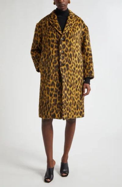 Bottega Veneta Leopard Print Brushed Alpaca, Wool & Silk Coat In Yellow