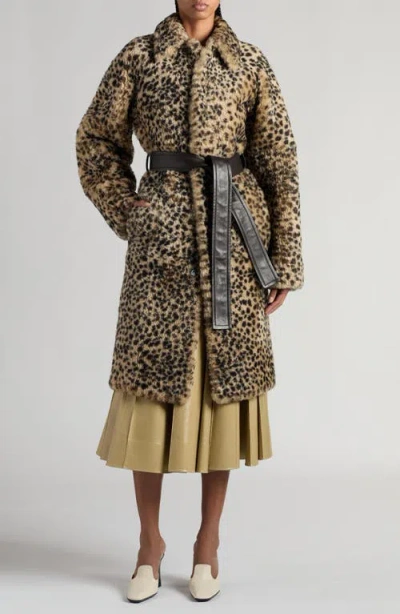 Bottega Veneta Leopard Print Genuine Shearling Coat In Black/birch