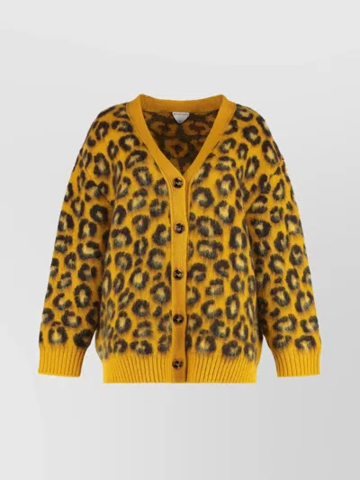 BOTTEGA VENETA LEOPARD PRINT KNIT CARDIGAN WITH LONG SLEEVES