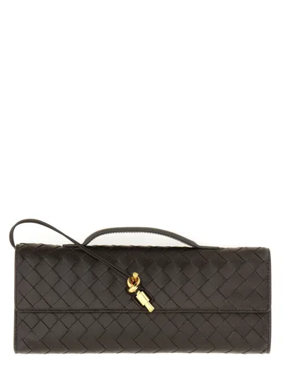 Bottega Veneta Women Leather Andiamo Clutch With Intrecciato Motif In Black