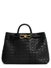 Bottega Veneta Women Andiamo Leathwer Shoulder Bag With Intrecciato Motif In Black