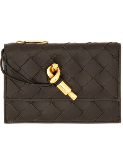 Bottega Veneta Lets Go Card Holder With Zipper In Brown