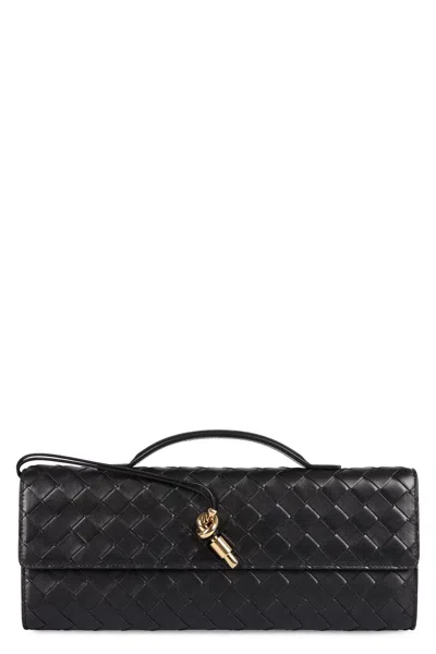 Bottega Veneta Women Leather Andiamo Clutch With Intrecciato Motif In Black