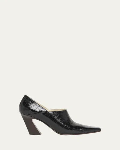 BOTTEGA VENETA LEWIS CROCO BLOCK-HEEL PUMPS