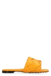 Bottega Veneta Orange Square Toe Leather Flat Sandals For Women