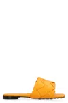 Bottega Veneta Orange Square Toe Leather Flat Sandals For Women