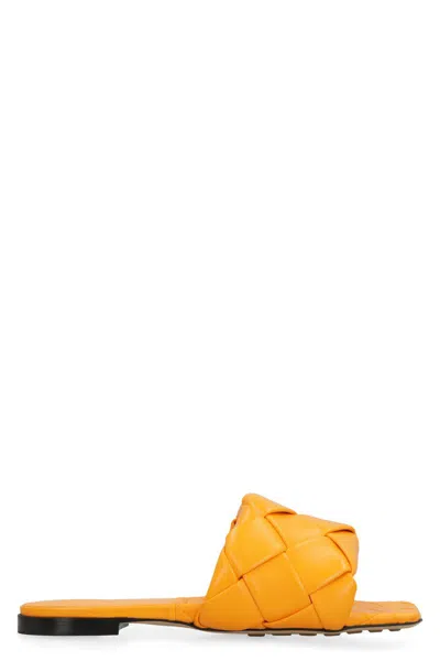 Bottega Veneta Orange Square Toe Leather Flat Sandals For Women