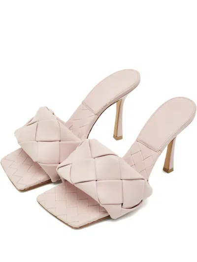 Pre-owned Bottega Veneta Lido Leather Slides In Pink